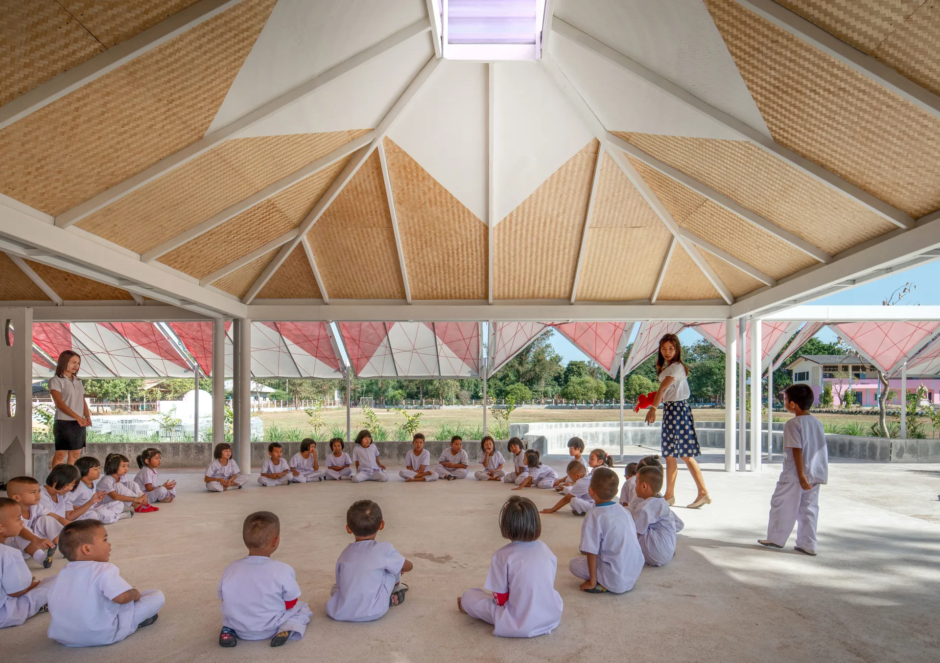Design Build for the Community is a program co-sponsored by the International Program in Design and Architecture (INDA) at Chulalongkorn University (Bangkok) and Mitsubishi Elevators Thailand. The annual program focuses on providing new communal spaces to underprivileged communities, mainly in rural Thailand. A special attention is given to the design process with community participation.