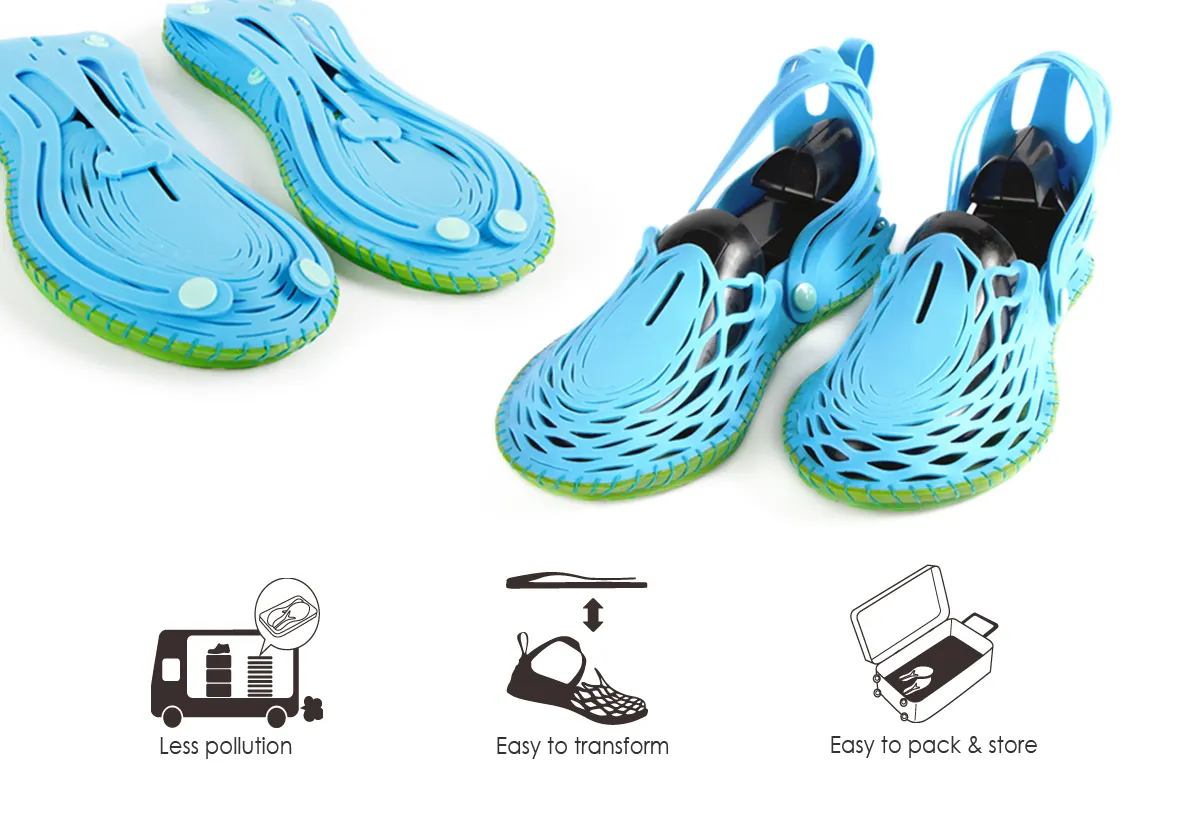 水母鞋以水母漂移時產生形變為靈感,設計而成可隨腳形變化的休閒鞋。