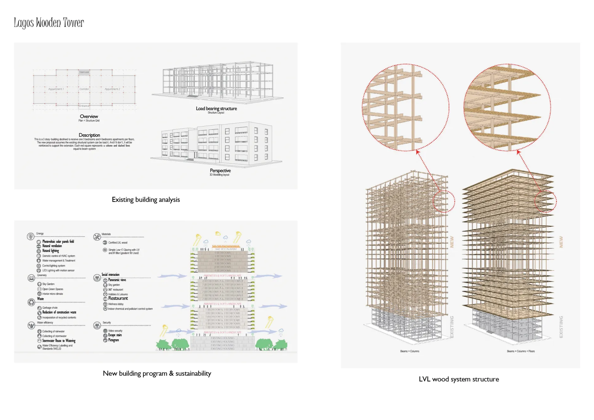 Lagos Wooden Tower is a residential building designed in lagos entirely in Wooden Material. Tagged as the first Wooden Skyscraper proposed in Africa. 